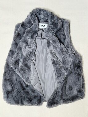 JACK by BB Dakota Gray Faux Fur Vest Women’s Large Plush Open Front